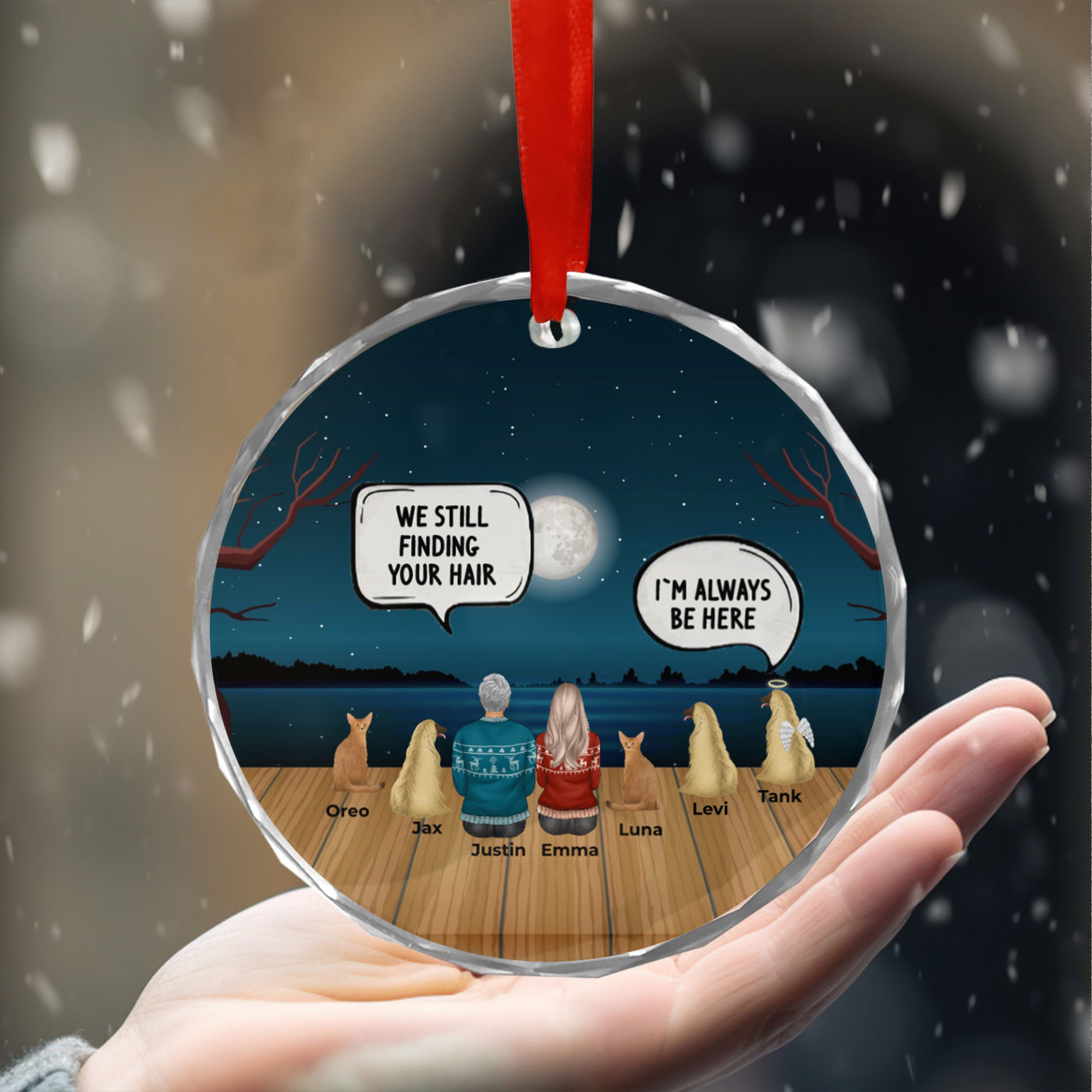 Personalized Christmas Memorial Ornament with Pets and Family | Glass Ornament